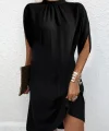 Kadın Ters Kol Detaylı Yarım Boğazlı Viskon Kumaş Mini Boy Elbise