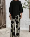 Kadın Truvakar Kol Bisiklet Yaka Asimetrik Dikişsiz Sandy Pelerin Bluz Ve Desenli Pantolon Ikili Takım