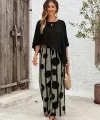 Kadın Truvakar Kol Bisiklet Yaka Asimetrik Dikişsiz Sandy Pelerin Bluz Ve Desenli Pantolon Ikili Takım