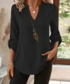 Kadın Truvakar Kol V Yakalı Keten Bluz