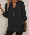 Kadın Truvakar Kol V Yakalı Keten Bluz