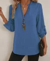 Kadın Truvakar Kol V Yakalı Keten Bluz