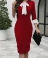 Kadın Truvakar Kollu Fiyonk Yakalı Midi Ithal Krep Elbise