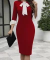 Kadın Truvakar Kollu Fiyonk Yakalı Midi Ithal Krep Elbise
