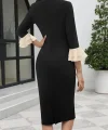 Kadın Truvakar Kollu Fiyonk Yakalı Midi Ithal Krep Elbise