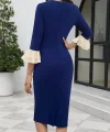 Kadın Truvakar Kollu Fiyonk Yakalı Midi Ithal Krep Elbise