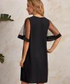 Kadın Tüllü Kısa Kollu V Yaka Krep Elbise