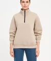 Kadın Üç İplik Dık Yaka Yarım Fermuarlı SweatShirt - Bej