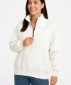 Kadın Üç İplik Dık Yaka Yarım Fermuarlı SweatShirt - Beyaz