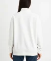 Kadın Üç İplik Dık Yaka Yarım Fermuarlı SweatShirt - Beyaz