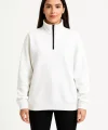 Kadın Üç İplik Dık Yaka Yarım Fermuarlı SweatShirt - Beyaz