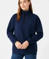 Kadın Üç İplik Dık Yaka Yarım Fermuarlı SweatShirt - Lacivert