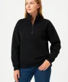 Kadın Üç İplik Dık Yaka Yarım Fermuarlı SweatShirt - Siyah