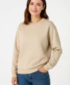 Kadın Üç İplik Düz Bisiklet Yaka SweatShirt - Bej