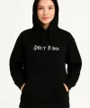 Kadın Kapşonlu Sweatshirt – Oversize Üç İplik Şardonlu Hoodie, “Other Lives” Ön & Arka Baskılı, Kanguru Cepli, Kışlık Rahat Günlük Stil- Siyah