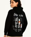 Kadın Kapşonlu Sweatshirt – Oversize Üç İplik Şardonlu Hoodie, “Other Lives” Ön & Arka Baskılı, Kanguru Cepli, Kışlık Rahat Günlük Stil- Siyah