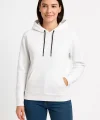 Kadın Üç İplik Kapüşonlu Kanguru Çepli SweatShirt hoodie - Beyaz