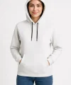 Kadın Üç İplik Kapüşonlu Kanguru Çepli SweatShirt hoodie - Beyaz