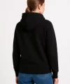 Kadın Üç İplik Kapüşonlu Kanguru Cepli Sweatshirt hoodie - Siyah