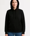 Kadın Üç İplik Kapüşonlu Kanguru Cepli Sweatshirt hoodie - Siyah