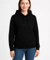 Kadın Üç İplik Kapüşonlu Kanguru Cepli Sweatshirt hoodie - Siyah