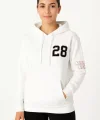 Kadın Üç İplik Kapüşonlu Ön ve Arka Baskılı SweatShirt hoodie - Beyaz