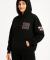 Kadın Üç İplik Kapüşonlu Ön ve Arka Baskılı SweatShirt hoodie - Siyah