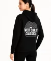 Kadın Kapşonlu Sweatshirt – Oversize Üç İplik Şardonlu Hoodie, “West Coast Classics” Ön & Arka Baskılı, Kanguru Cepli Kışlık Günlük Stil - Siyah