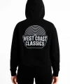 Kadın Kapşonlu Sweatshirt – Oversize Üç İplik Şardonlu Hoodie, “West Coast Classics” Ön & Arka Baskılı, Kanguru Cepli Kışlık Günlük Stil - Siyah