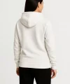 Kadın Üç İplik Kapüşonlu Tam Fermuarlı Kanguru Çepli SweatShirt Hoodie - Beyaz