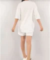 Kadın Unisex Nakış İşlemeli Şort Takım - Beyaz
