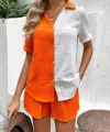 Kadın üslim Keten Kumaş çiftren şort Gömlek Takım