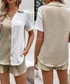 Kadın üslim Keten Kumaş çiftren şort Gömlek Takım