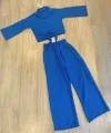 Kadın Üst Geniş Manşet Gömlek, Alt Geniş Paça Beli Lastikli Cepli Pantolon Aerobin Takım