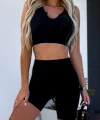 Kadın üst Kısa Kollu çentikli V Yaka Crop, Alt Kısa Tayt Kaşkorse Takım