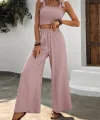 Kadın üstü Gipeli Crop Beli Lastikli Bol Pantolon Bürümcük Ikili Takım