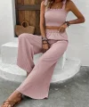 Kadın üstü Gipeli Crop Beli Lastikli Bol Pantolon Bürümcük Ikili Takım