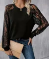 Kadın Uzun Dantel Kollu Bisiklet Yaka Viskon Bluz