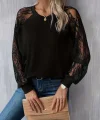 Kadın Uzun Dantel Kollu Bisiklet Yaka Viskon Bluz