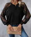 Kadın Uzun Dantel Kollu Bisiklet Yaka Viskon Bluz