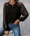 Kadın Uzun Dantel Kollu Bisiklet Yaka Viskon Bluz