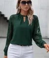 Kadın Uzun Dantel Kollu Yuvarlak Yakalı Sandy Bluz