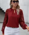 Kadın Uzun Dantel Kollu Yuvarlak Yakalı Sandy Bluz