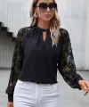 Kadın Uzun Dantel Kollu Yuvarlak Yakalı Sandy Bluz