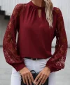 Kadın Uzun Dantel Kollu Yuvarlak Yakalı Sandy Bluz