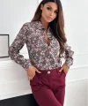 Kadın Uzun Kol Cep Detay çiçek Baskılı Mosskrep Kumaş Gömlek