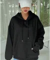 Kadın Uzun Kol Kapşonlu Basic Sweatshirt hoodie - Siyah