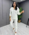 Kadın Uzun Kol V Yaka Kapüşon Detay Sweat Ve Yüksel Bel Eşofman Ikili Takım
