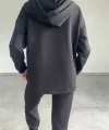Kadın Uzun Kol V Yaka Kapüşon Detay Sweat Ve Yüksel Bel Eşofman Ikili Takım
