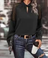 Kadın Uzun Kollu Anahtar Deliği Yaka Reglan Kol Dantel Detaylı Ithal Krep Bluz